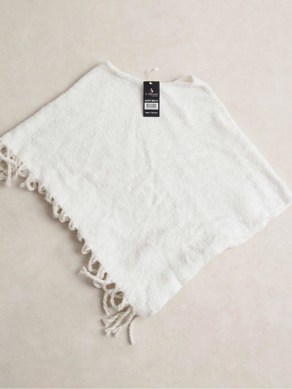 White Fringe Poncho Sweater